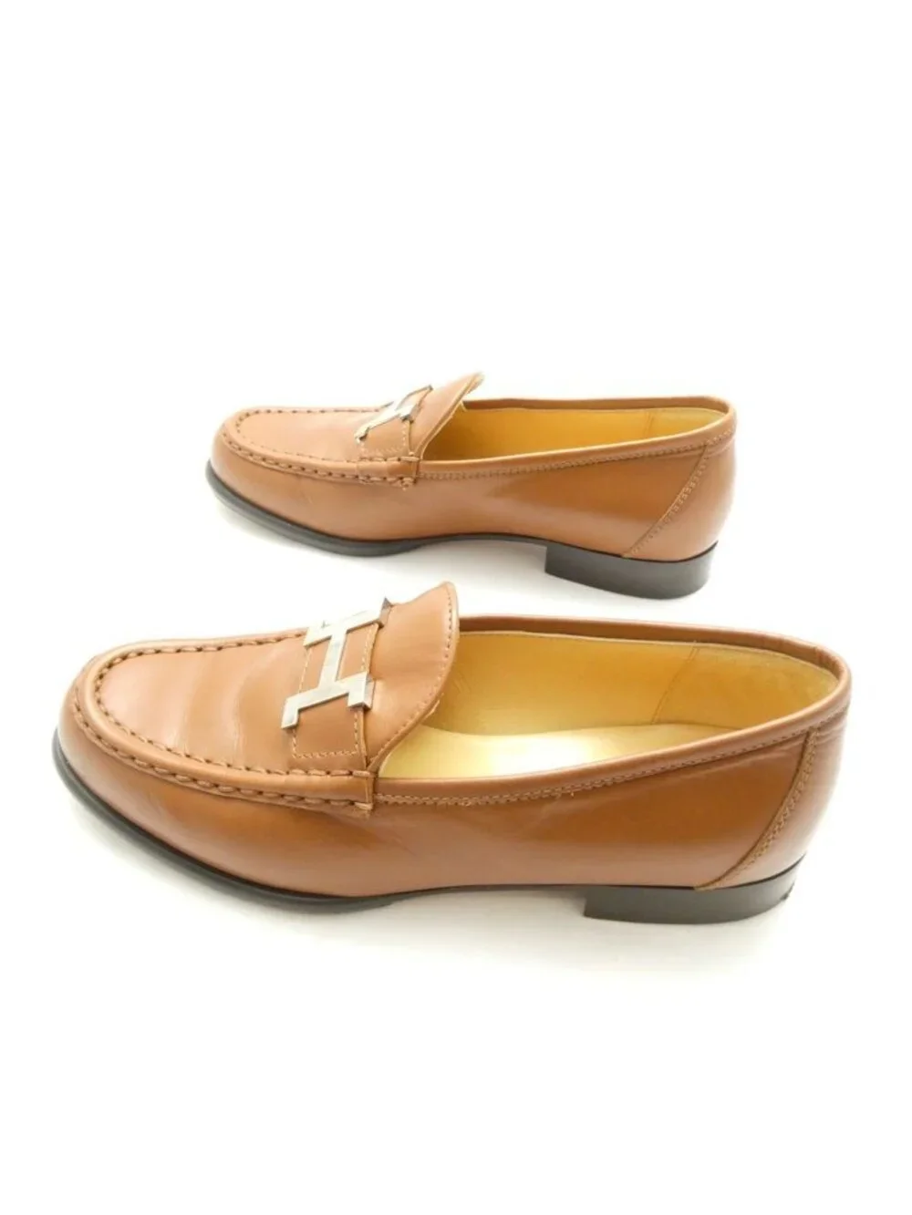 Hermes Constance Loafers 35.5 Leather Shoes Camel